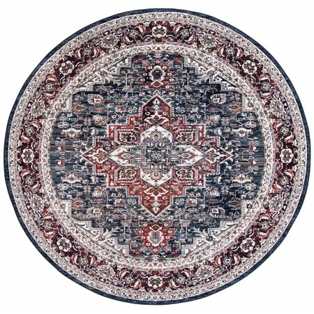 Safavieh 6 ft. 7 in. x 6 ft. 7 in. Herat 321N Power Loomed Round Area Rug; Navy & Red HRT321N-7R